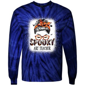 Messy Bun Spooky Art Teacher Bleached Halloween Pumpkin Tie-Dye Long Sleeve Shirt