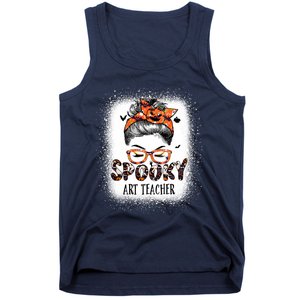 Messy Bun Spooky Art Teacher Bleached Halloween Pumpkin Tank Top