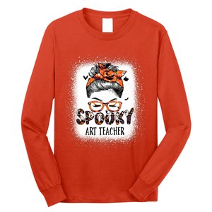 Messy Bun Spooky Art Teacher Bleached Halloween Pumpkin Long Sleeve Shirt