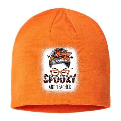 Messy Bun Spooky Art Teacher Bleached Halloween Pumpkin Sustainable Beanie