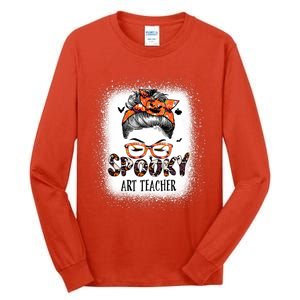 Messy Bun Spooky Art Teacher Bleached Halloween Pumpkin Tall Long Sleeve T-Shirt