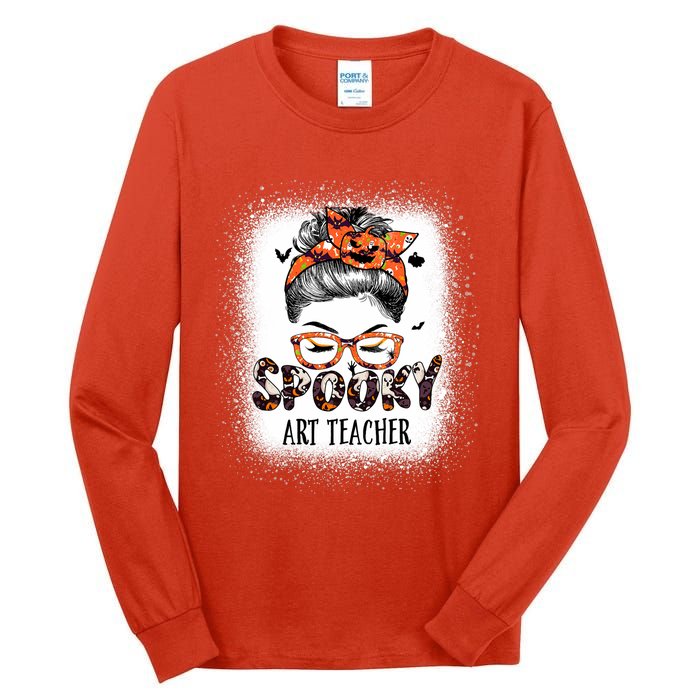 Messy Bun Spooky Art Teacher Bleached Halloween Pumpkin Tall Long Sleeve T-Shirt