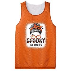 Messy Bun Spooky Art Teacher Bleached Halloween Pumpkin Mesh Reversible Basketball Jersey Tank