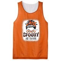 Messy Bun Spooky Art Teacher Bleached Halloween Pumpkin Mesh Reversible Basketball Jersey Tank