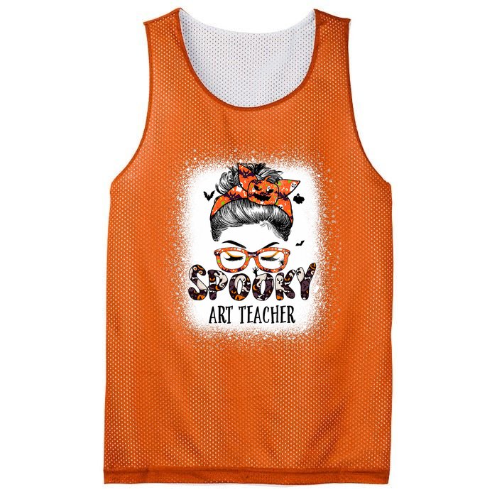 Messy Bun Spooky Art Teacher Bleached Halloween Pumpkin Mesh Reversible Basketball Jersey Tank