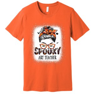 Messy Bun Spooky Art Teacher Bleached Halloween Pumpkin Premium T-Shirt