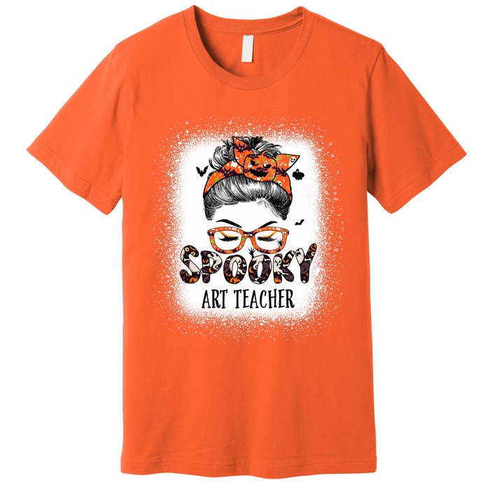 Messy Bun Spooky Art Teacher Bleached Halloween Pumpkin Premium T-Shirt