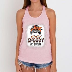 Messy Bun Spooky Art Teacher Bleached Halloween Pumpkin Women's Knotted Racerback Tank