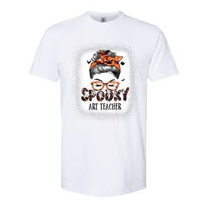 Messy Bun Spooky Art Teacher Bleached Halloween Pumpkin Softstyle CVC T-Shirt