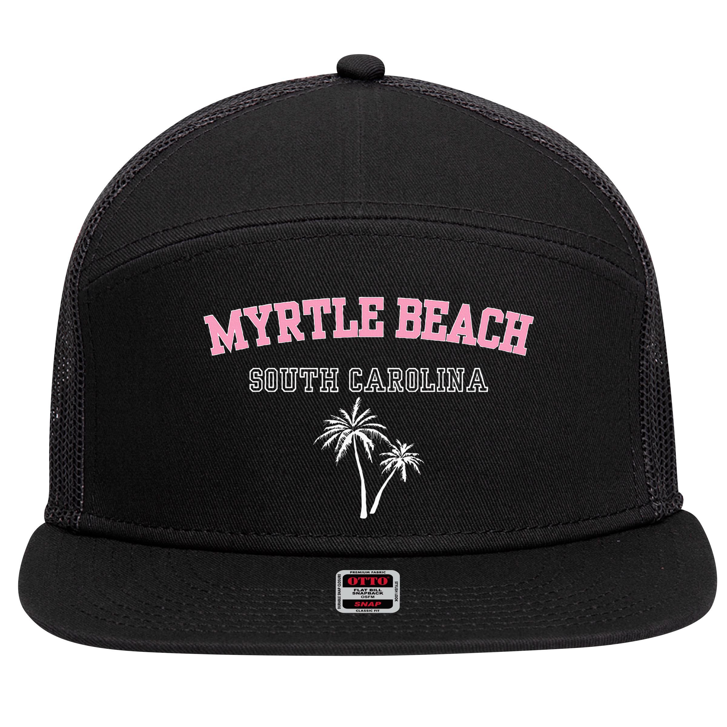 Myrtle Beach South Carolina Souvenir Palm Tree Holiday 7 Panel Mesh Trucker Snapback Hat