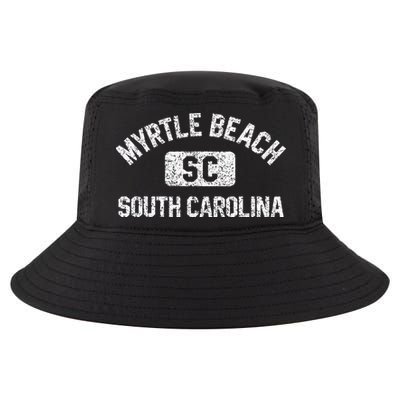 Myrtle Beach SC Gym Style Distressed White Print Cool Comfort Performance Bucket Hat