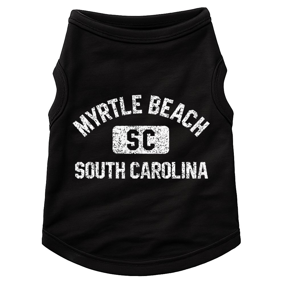 Myrtle Beach SC Gym Style Distressed White Print Doggie Tank