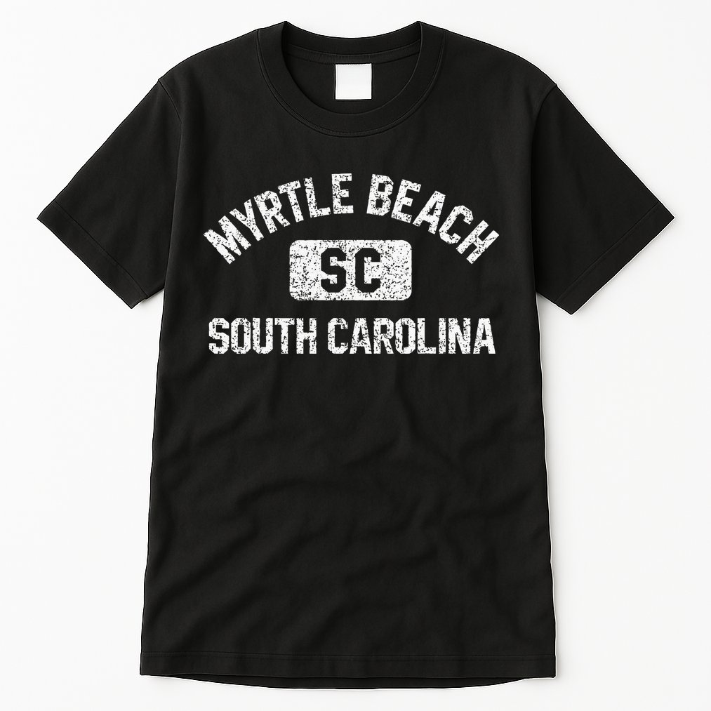 Myrtle Beach SC Gym Style Distressed White Print Tall T-Shirt