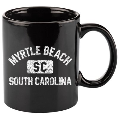 Myrtle Beach SC Gym Style Distressed White Print 11oz C Handle Ceramic Mug