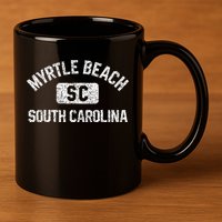 Myrtle Beach SC Gym Style Distressed White Print 11oz C Handle Ceramic Mug