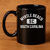 Myrtle Beach SC Gym Style Distressed White Print 11oz C Handle Ceramic Mug