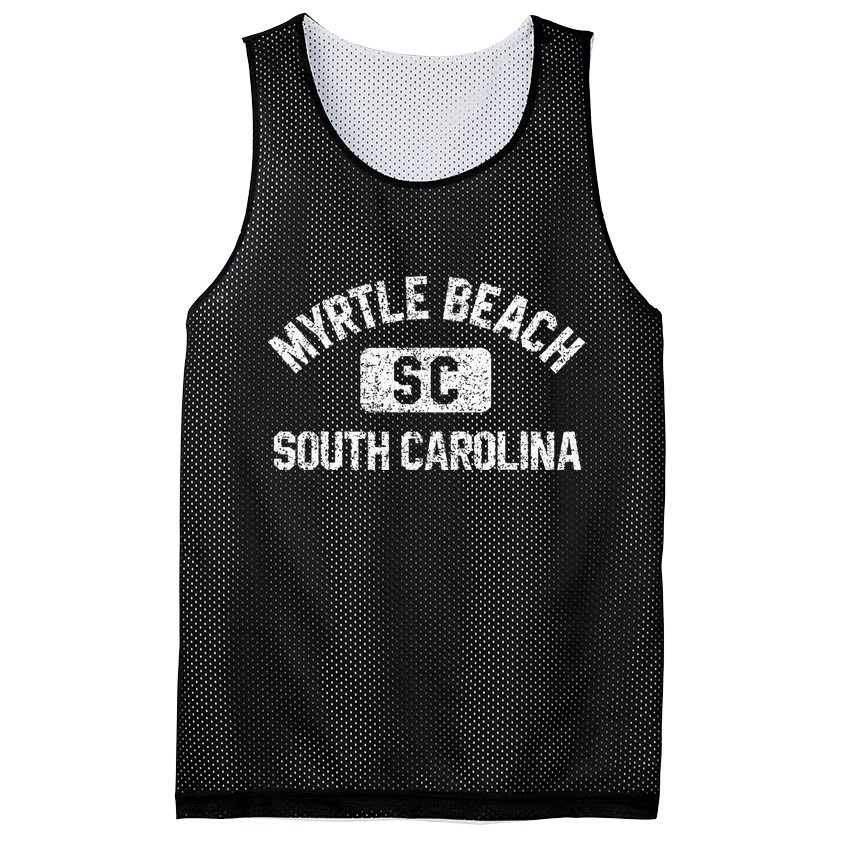 Myrtle Beach SC Gym Style Distressed White Print Mesh Reversible Basketball Jersey Tank