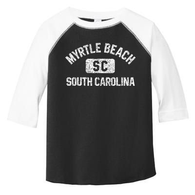 Myrtle Beach SC Gym Style Distressed White Print Toddler Fine Jersey T-Shirt