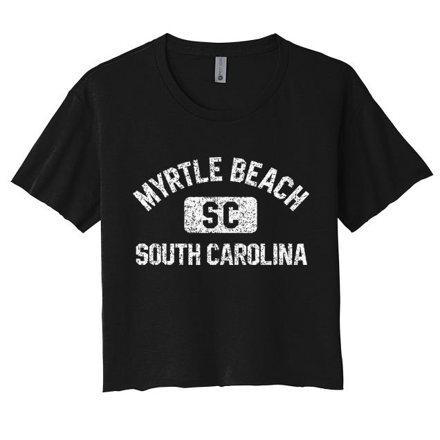 Myrtle Beach SC Gym Style Distressed White Print Crop Top