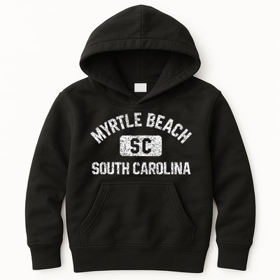 Myrtle Beach SC Gym Style Distressed White Print Kids Hoodie