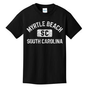 Myrtle Beach SC Gym Style Distressed White Print Kids T-Shirt