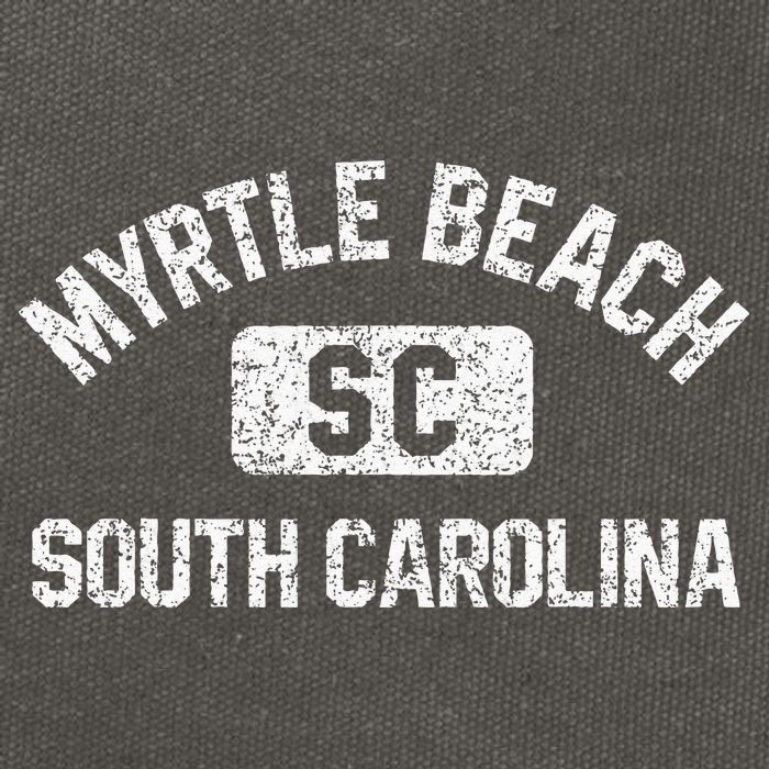 Myrtle Beach SC Gym Style Distressed White Print Cotton Canvas Backpack