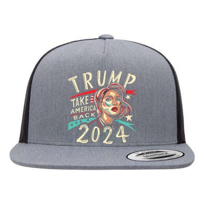 Messy Bun Support Trump 2024 Flag Take America Back Flat Bill Trucker Hat