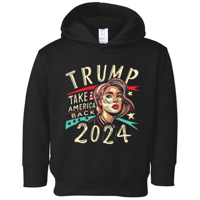 Messy Bun Support Trump 2024 Flag Take America Back Toddler Hoodie