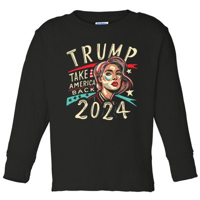 Messy Bun Support Trump 2024 Flag Take America Back Toddler Long Sleeve Shirt