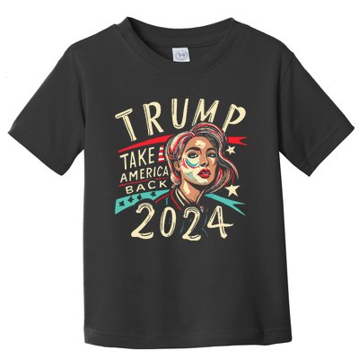 Messy Bun Support Trump 2024 Flag Take America Back Toddler T-Shirt