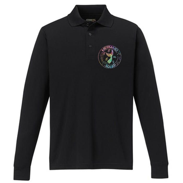 Mermaid Birthday Squad Party Matching Family Mermaid Lovers Performance Long Sleeve Polo