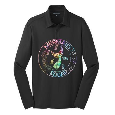 Mermaid Birthday Squad Party Matching Family Mermaid Lovers Silk Touch Performance Long Sleeve Polo