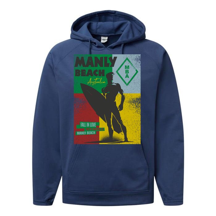 Manly Beach Sydney Australia Surfer Performance Fleece Hoodie