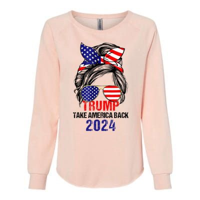 Messy Bun Support Trump 2024 Flag Take America Back Womens California Wash Sweatshirt