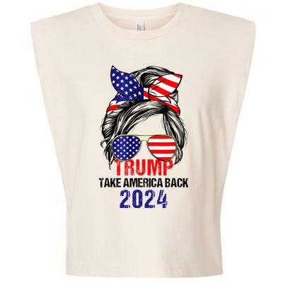 Messy Bun Support Trump 2024 Flag Take America Back Garment-Dyed Women's Muscle Tee