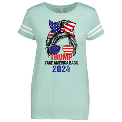 Messy Bun Support Trump 2024 Flag Take America Back Enza Ladies Jersey Football T-Shirt