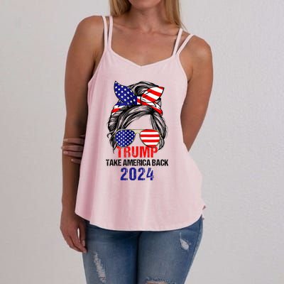 Messy Bun Support Trump 2024 Flag Take America Back Women's Strappy Tank