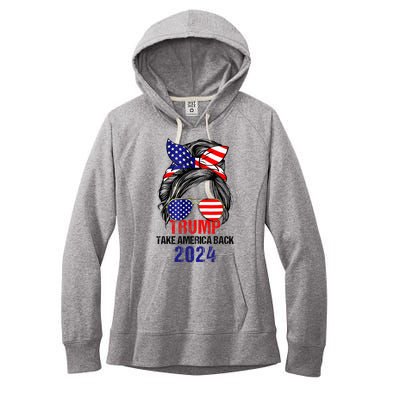 Messy Bun Support Trump 2024 Flag Take America Back Women's Fleece Hoodie