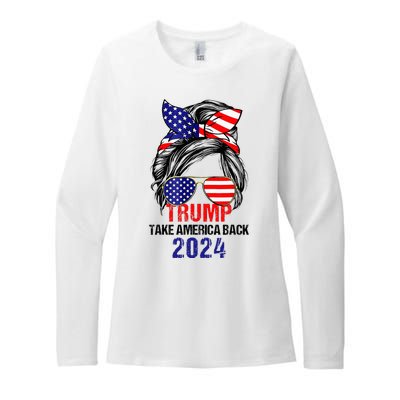 Messy Bun Support Trump 2024 Flag Take America Back Womens CVC Long Sleeve Shirt