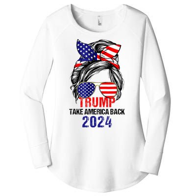 Messy Bun Support Trump 2024 Flag Take America Back Women's Perfect Tri Tunic Long Sleeve Shirt