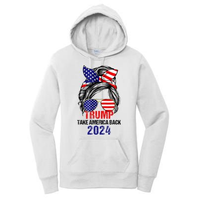 Messy Bun Support Trump 2024 Flag Take America Back Women's Pullover Hoodie