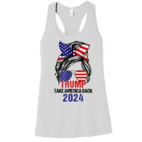 Messy Bun Support Trump 2024 Flag Take America Back Women's Racerback Tank