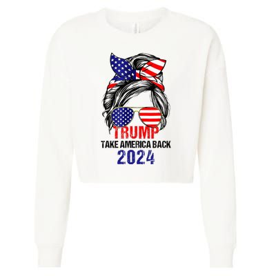 Messy Bun Support Trump 2024 Flag Take America Back Cropped Pullover Crew