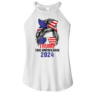 Messy Bun Support Trump 2024 Flag Take America Back Women's Perfect Tri Rocker Tank