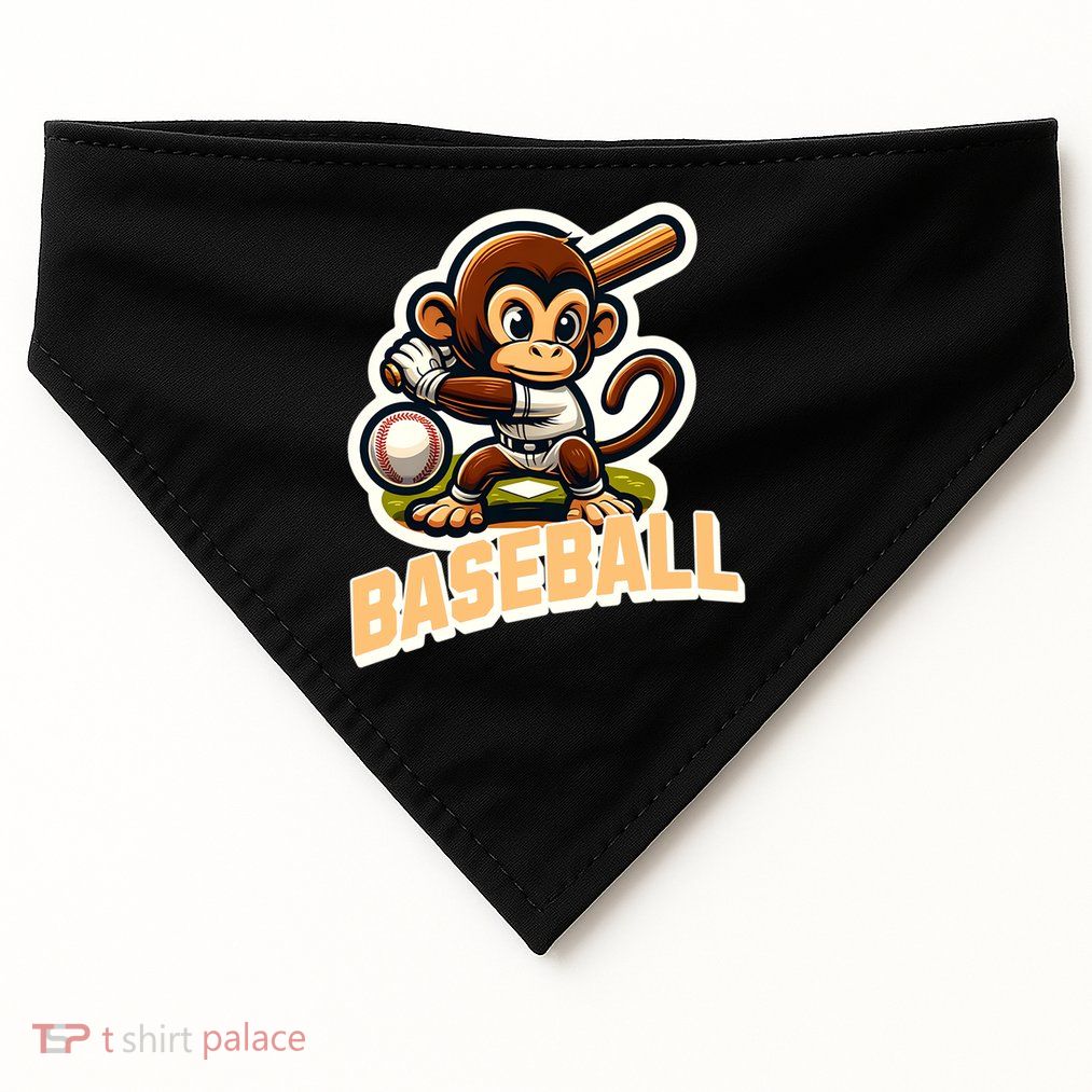 Monkey Baseball Sports Fan Cartoon Style Funny Graphic USA-Made Doggie Bandana