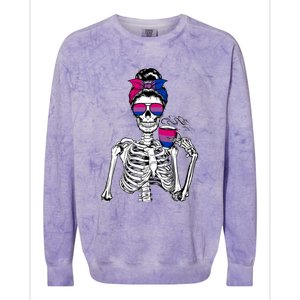 Messy Bun Skeleton Coffee Cup Bisexuality Flag Bisexual Lgbt Gift Colorblast Crewneck Sweatshirt