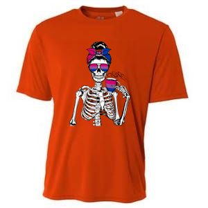 Messy Bun Skeleton Coffee Cup Bisexuality Flag Bisexual Lgbt Gift Cooling Performance Crew T-Shirt