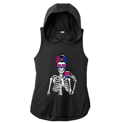 Messy Bun Skeleton Coffee Cup Bisexuality Flag Bisexual Lgbt Gift Ladies PosiCharge Tri-Blend Wicking Draft Hoodie Tank