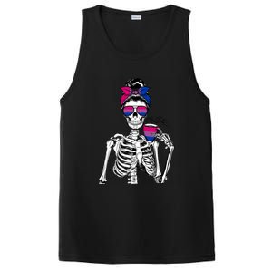 Messy Bun Skeleton Coffee Cup Bisexuality Flag Bisexual Lgbt Gift PosiCharge Competitor Tank