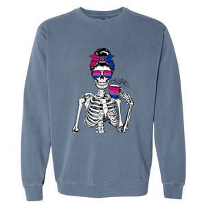 Messy Bun Skeleton Coffee Cup Bisexuality Flag Bisexual Lgbt Gift Garment-Dyed Sweatshirt